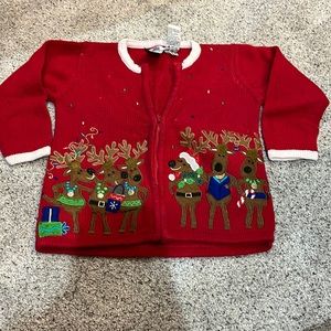 Tiara Girls zip up Christmas sweater with embroidery and appliqué